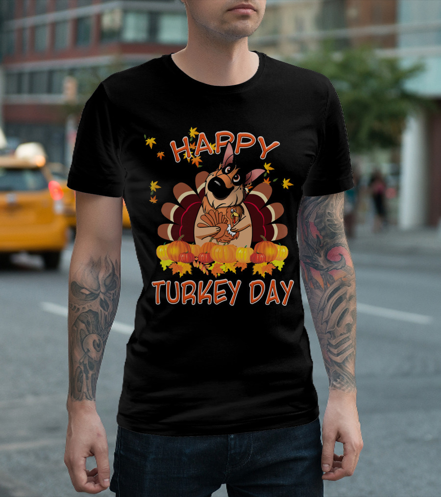 Funny German Shepherd Happy Turkey Day Thanksgiving T-Shirt