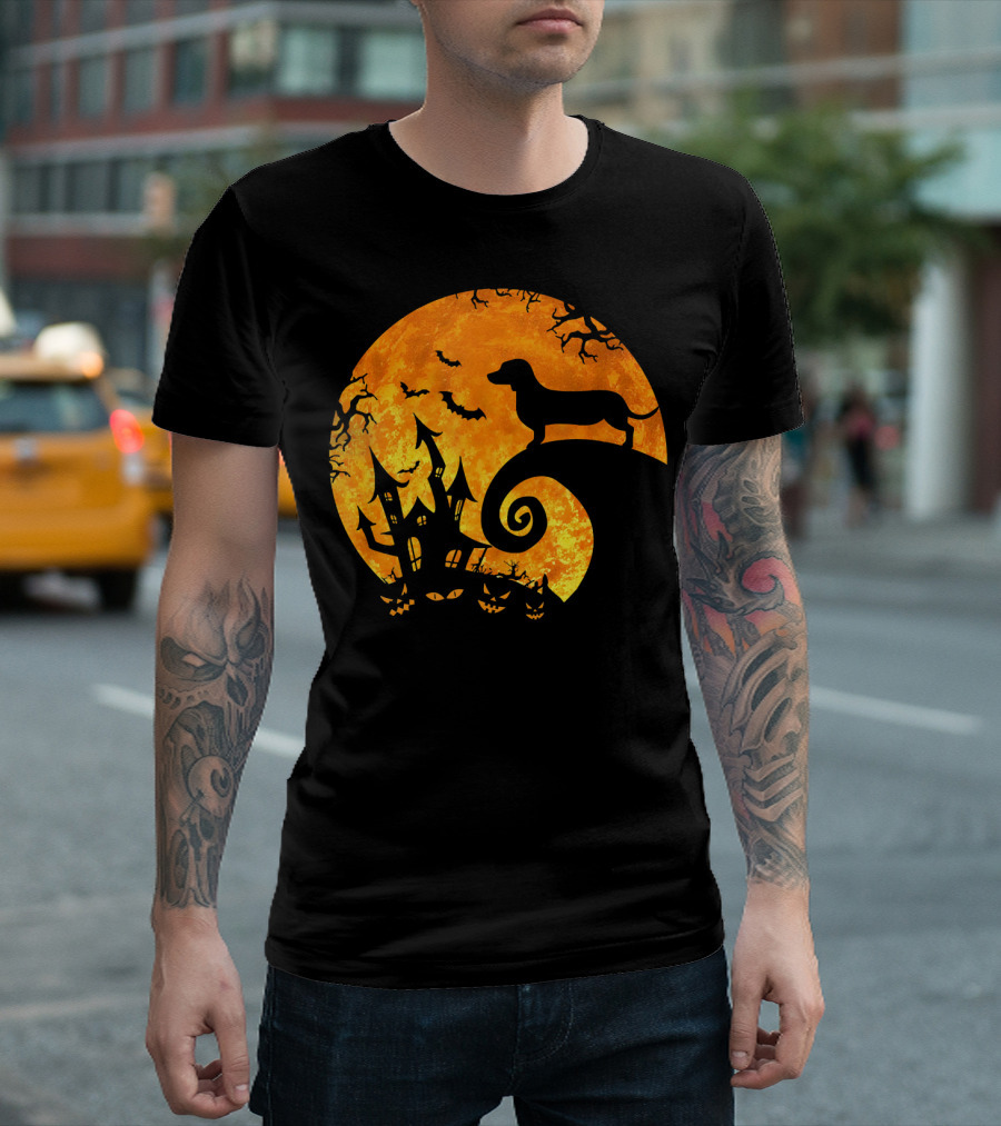 Halloween Full Moon Dachshund Nightmare Scene T-Shirt