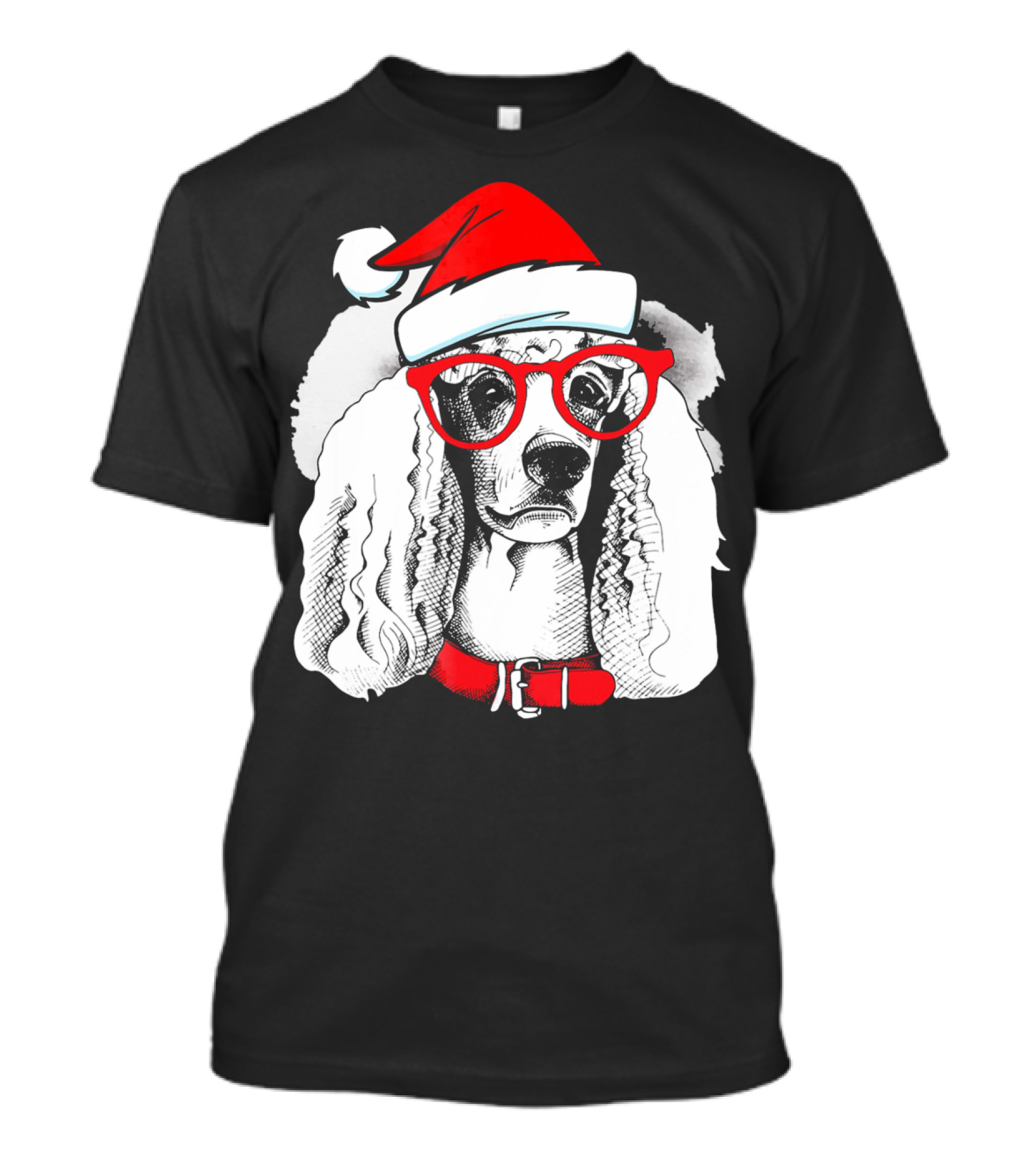 Santa Poodle Dog With Red Hat And Glasses T-Shirt