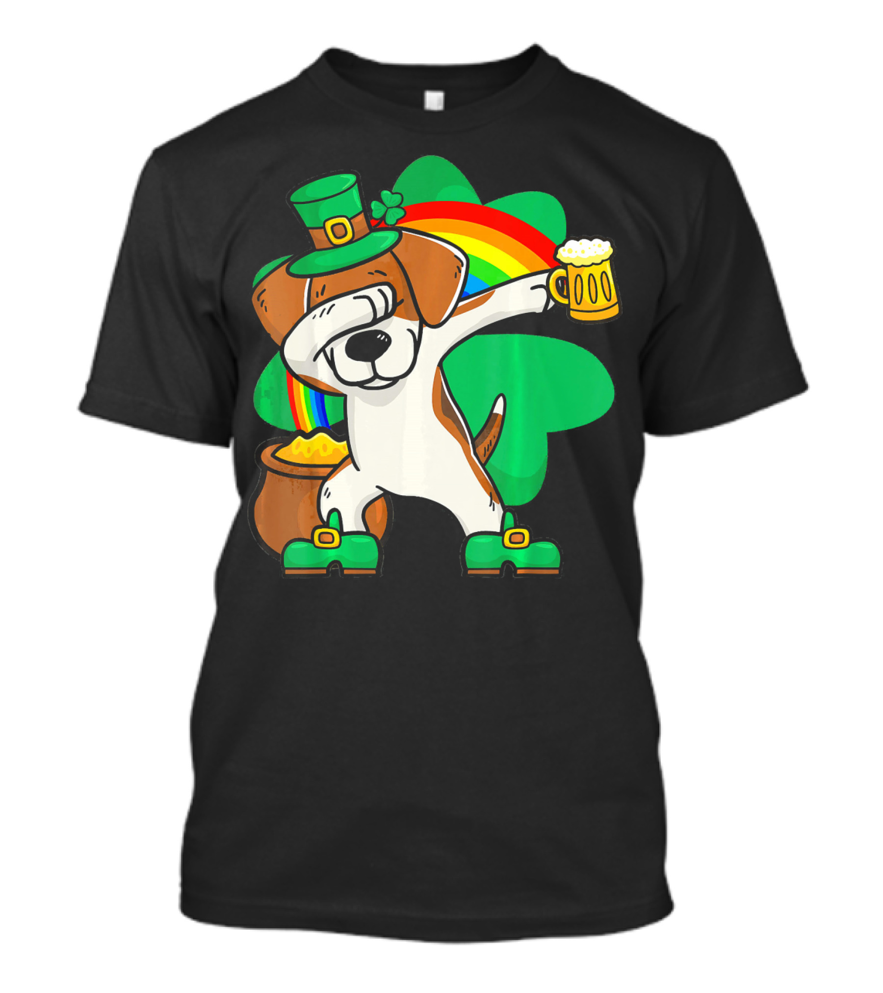 Funny Dabbing Beagle St Patrick With Leprechaun Hat And Beer Mug T-Shirt