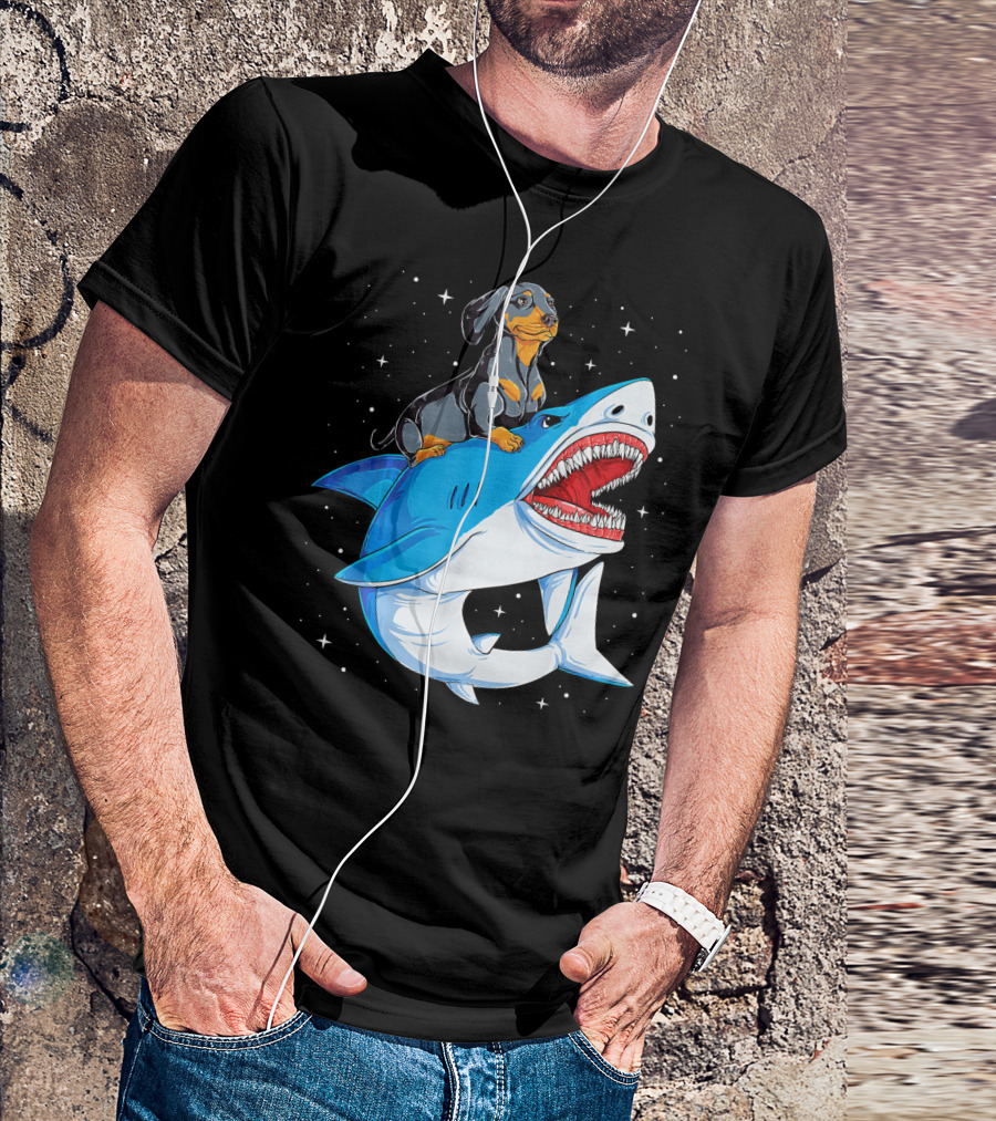 Dachshund Riding A Shark In Space Gala T-Shirt