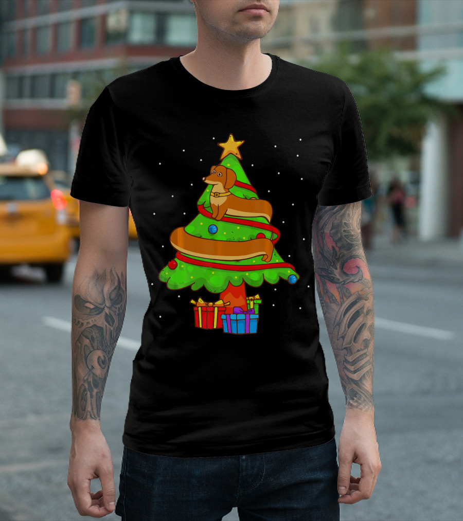 Funny Dachshund Christmas Tree Ornament Festive T-Shirt