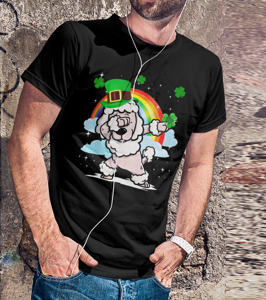 Dabbing Poodle St Patrick's Day Rainbow Clover T-Shirt