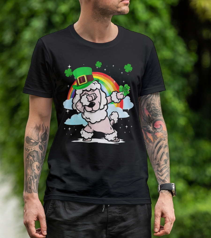 Dabbing Poodle St Patrick's Day Rainbow Clover T-Shirt