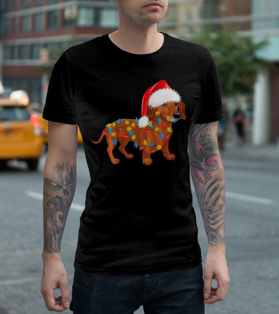 Dachshund Santa Christmas Lights Dachshund Love T-Shirt