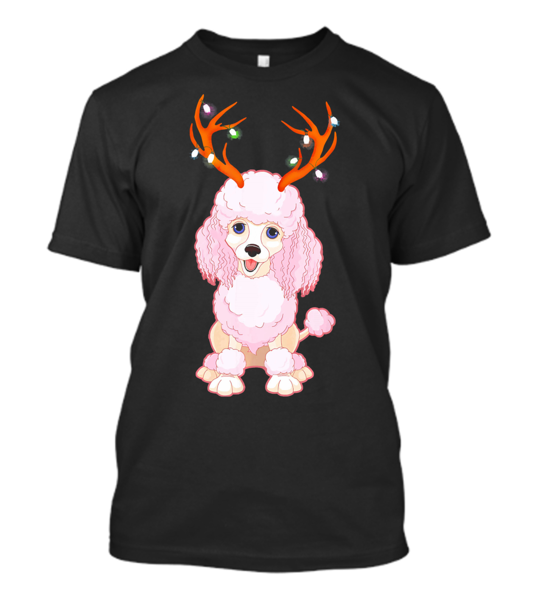 Poodle With Christmas Antlers And Lights T-Shirt