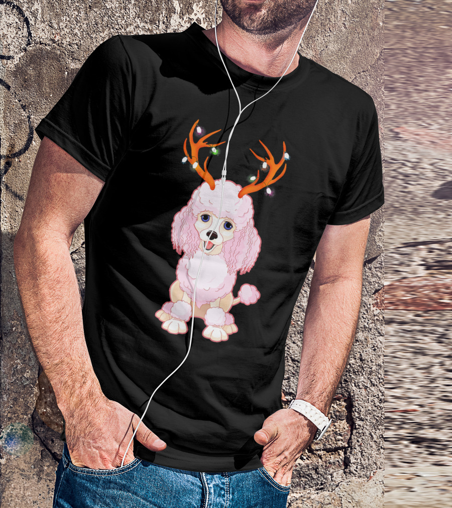 Poodle With Christmas Antlers And Lights T-Shirt
