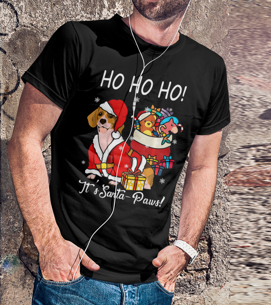 Ho Ho Ho Funny Dog Beagle Christmas It's Santa-Paws T-Shirt