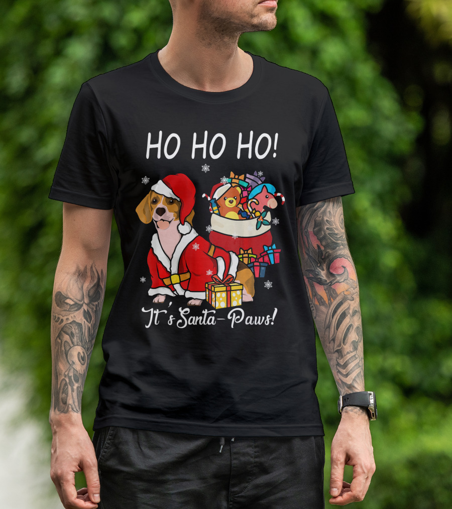 Ho Ho Ho Funny Dog Beagle Christmas It's Santa-Paws T-Shirt