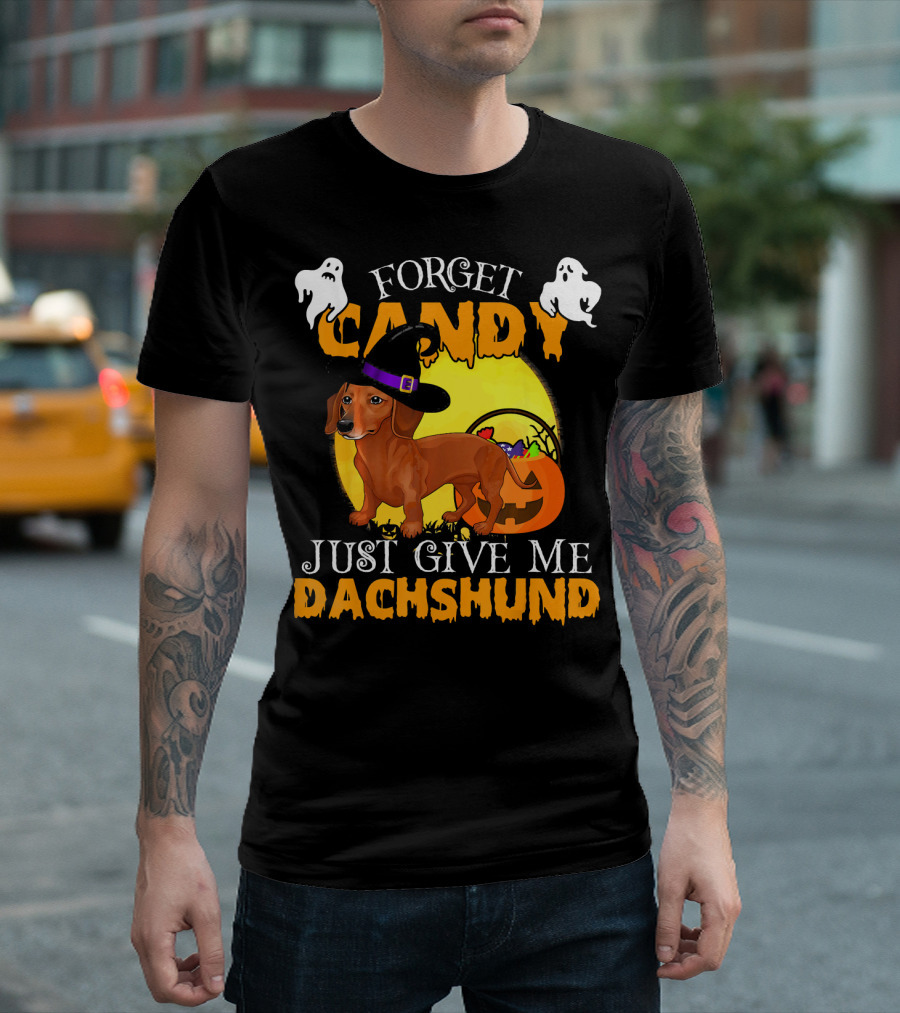 Forget Candy Just Give Me Dachshund Halloween Ghosts Pumpkin Hat T-Shirt