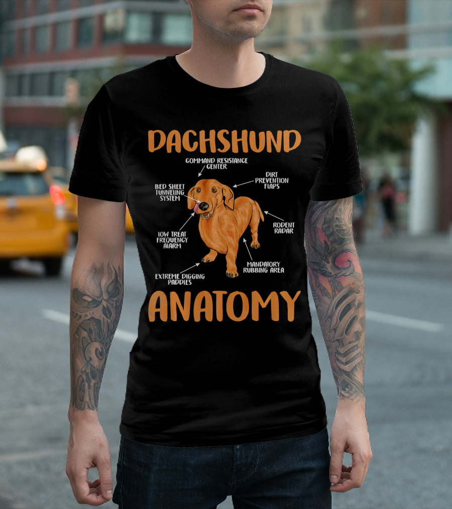 Dachshund Anatomy Command Resistance Center Bed Sheet Tunneling System Dirt Prevention Flaps T-Shirt