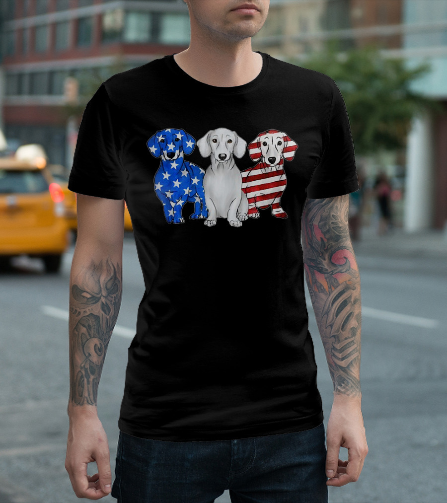 Dachshund Blue Star Red Stripe America Flag Trio T-Shirt