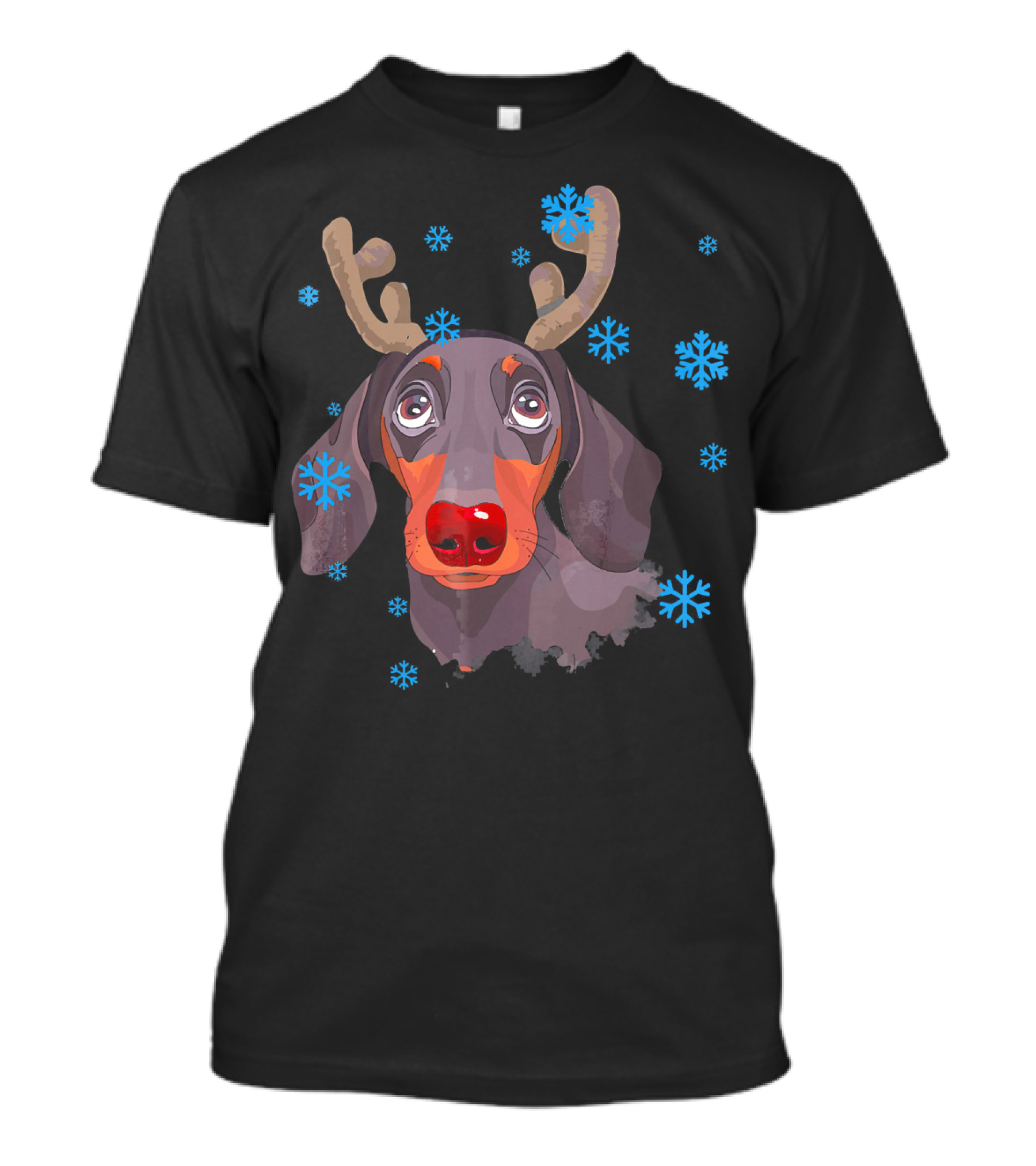 Reindeer Antler Funny Cutie Dachshund Snowflakes T-Shirt
