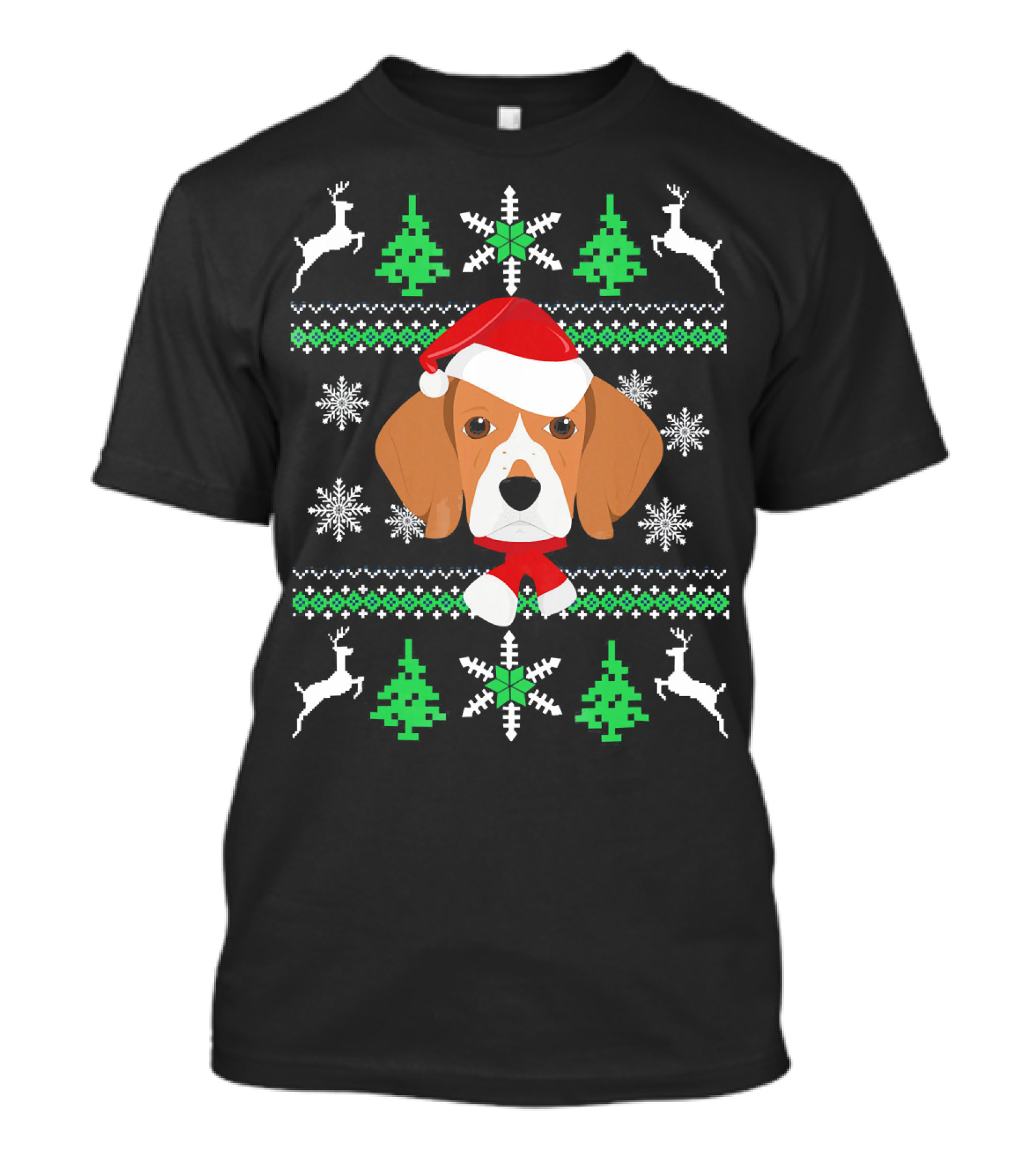 Beagle Dog Santa Christmas Snowflakes Reindeer Trees T-Shirt
