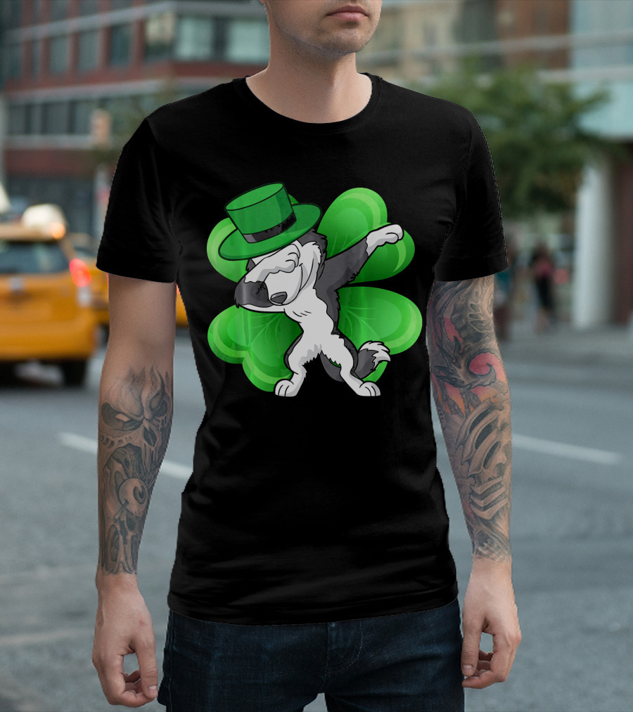 Dabbing Leprechaun Siberian Husky St. Patrick's Day Clover T-Shirt