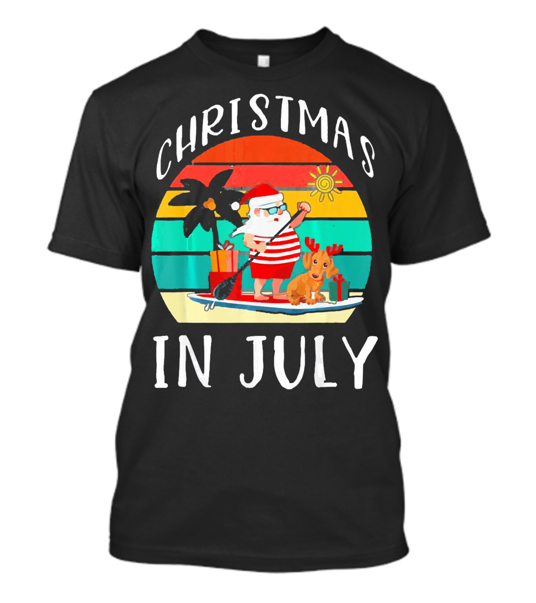 Christmas In July Santa Claus Paddleboarding With Dog T-Shirt