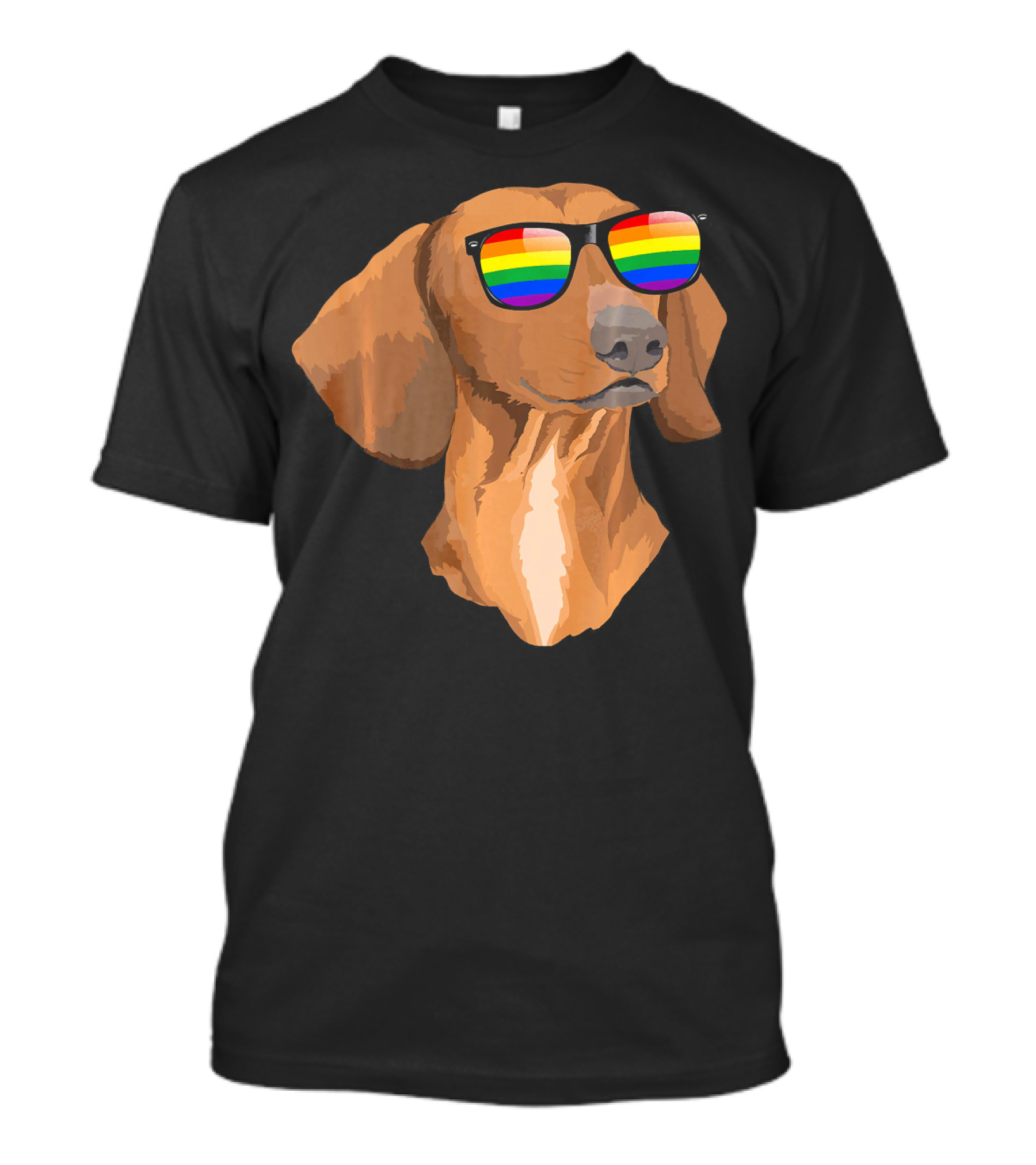 Dachshund Face Wearing Rainbow Sunglasses Pride T-Shirt