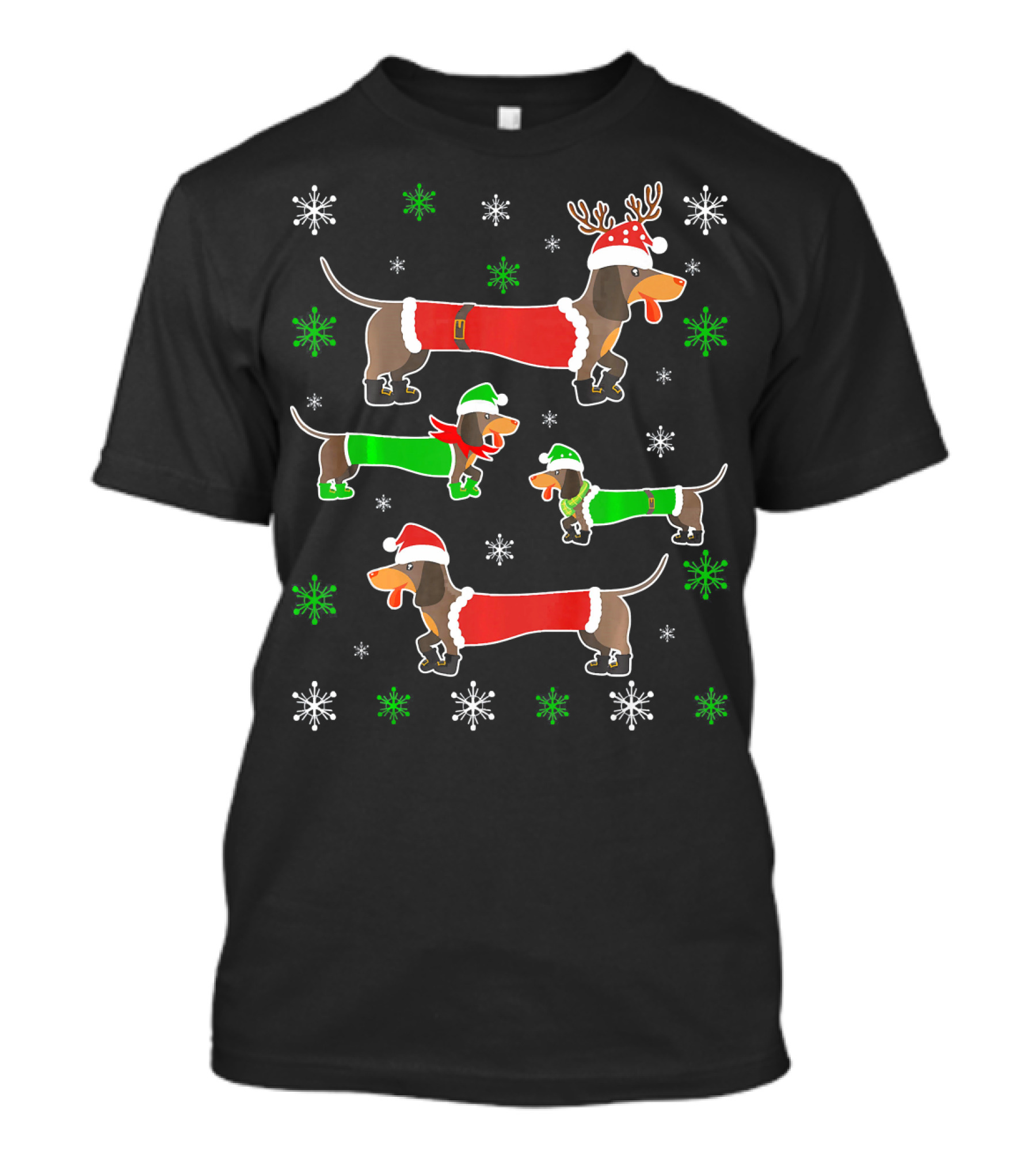 Dachshund Ugly Christmas Costume Reindeer Santa Snowflakes T-Shirt