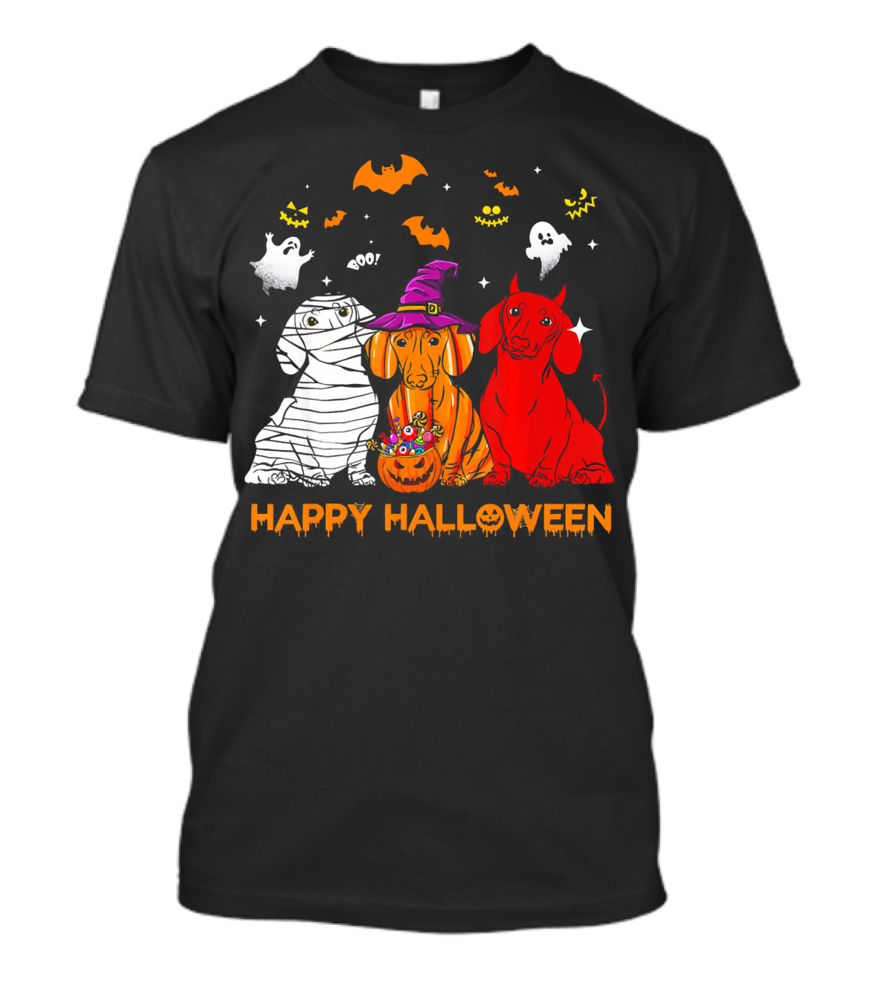 Happy Halloween Dachshund Ghost Mummy Witch Pumpkin T-Shirt