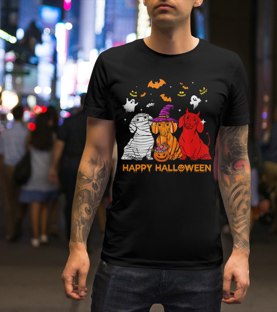 Happy Halloween Dachshund Ghost Mummy Witch Pumpkin T-Shirt