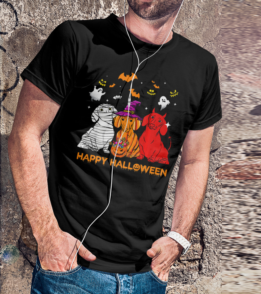 Happy Halloween Dachshund Ghost Mummy Witch Pumpkin T-Shirt