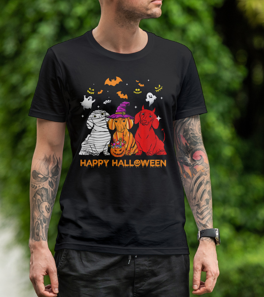 Happy Halloween Dachshund Ghost Mummy Witch Pumpkin T-Shirt