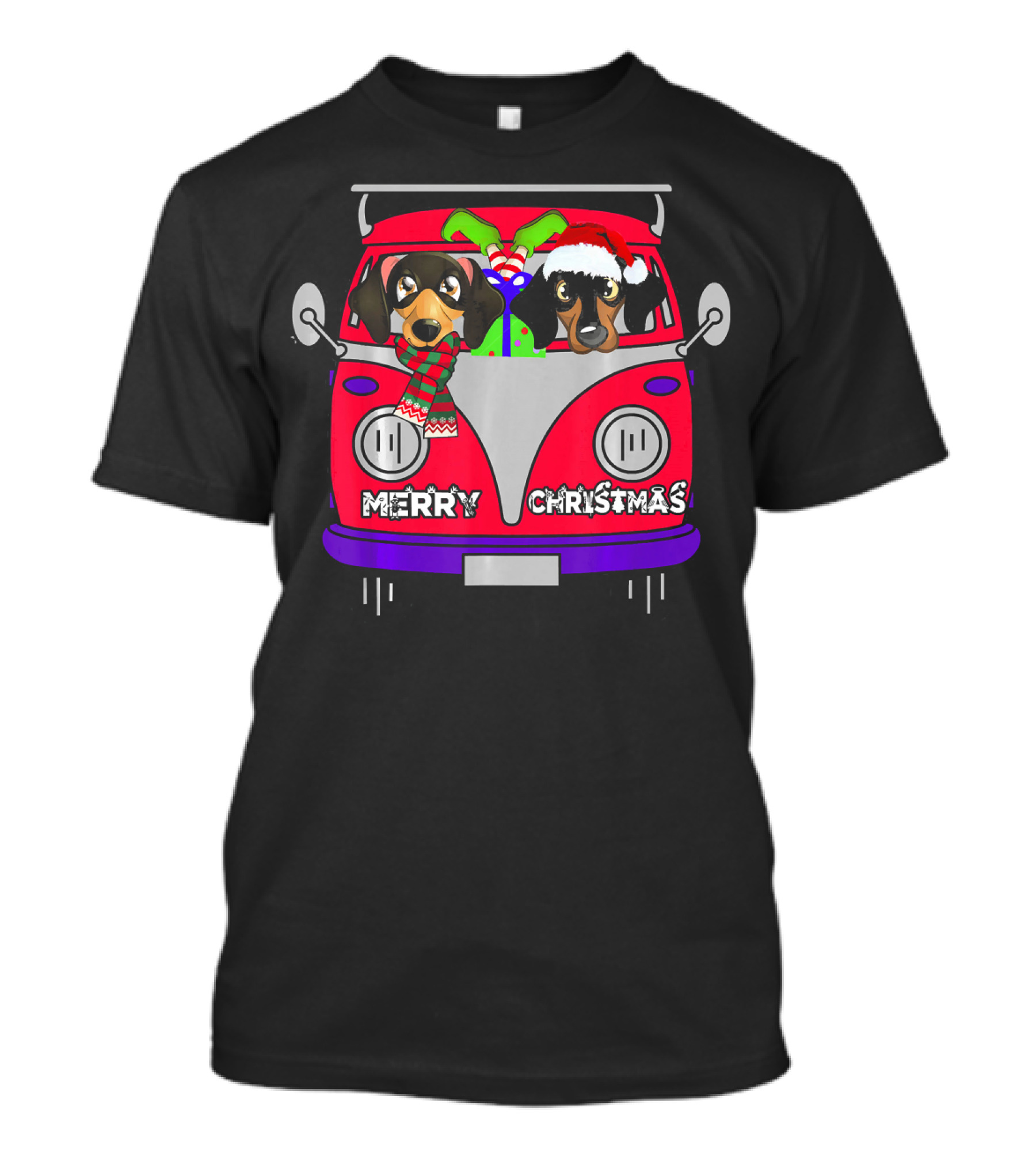 Merry Christmas Dachshund Rides Red Truck T-Shirt