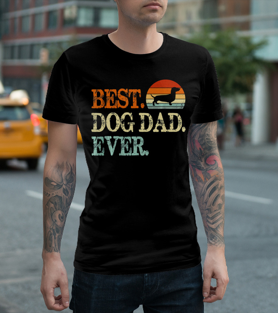 Best Dog Dad Ever Dachshund Retro Sunset T-Shirt