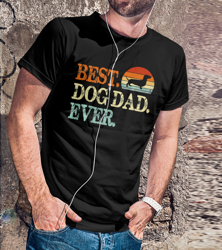 Best Dog Dad Ever Dachshund Retro Sunset T-Shirt