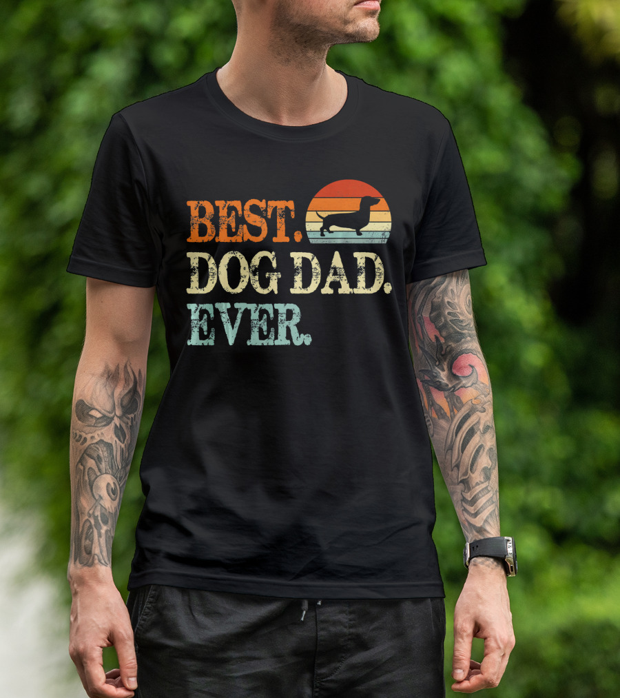 Best Dog Dad Ever Dachshund Retro Sunset T-Shirt