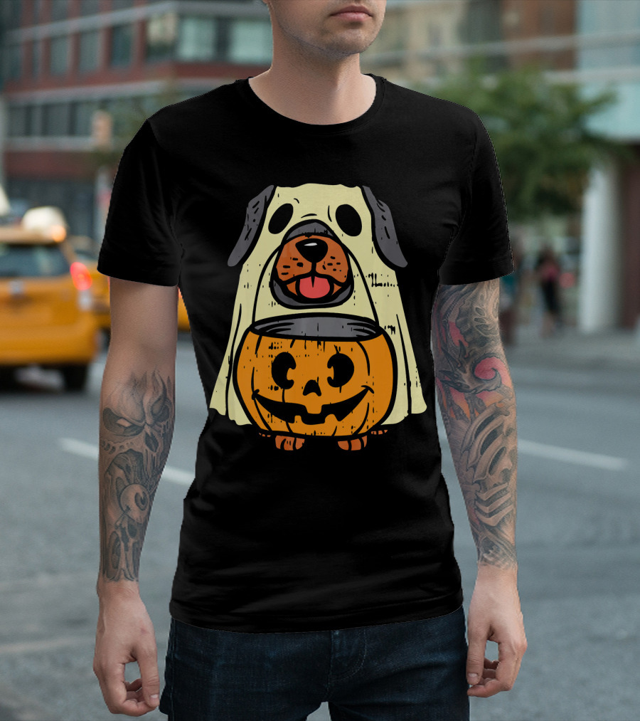Dachshund Wiener Ghost with Pumpkin Halloween Costume T-Shirt