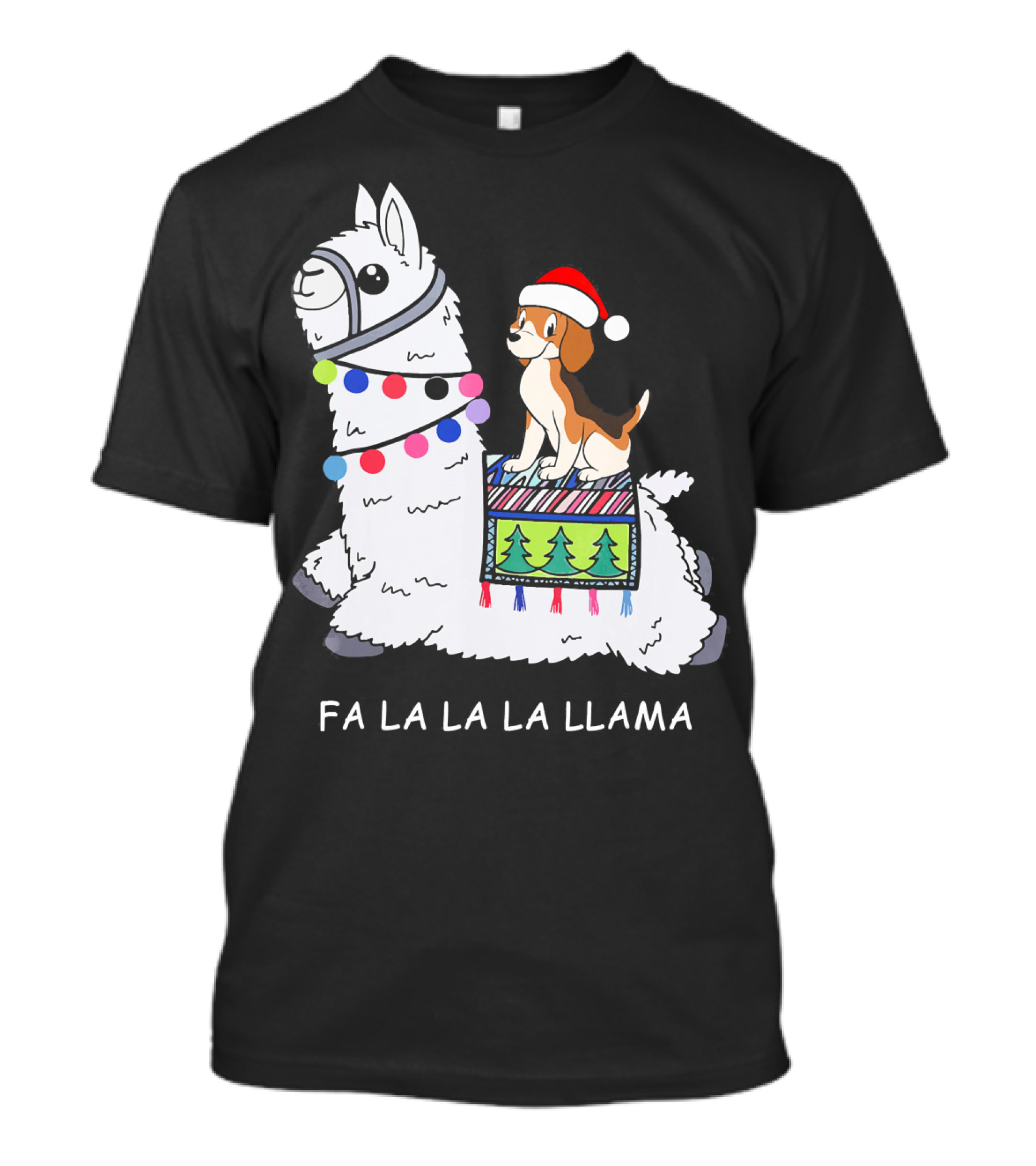 Fa La La La La Llama Santa Beagle On Festive Llama T-Shirt