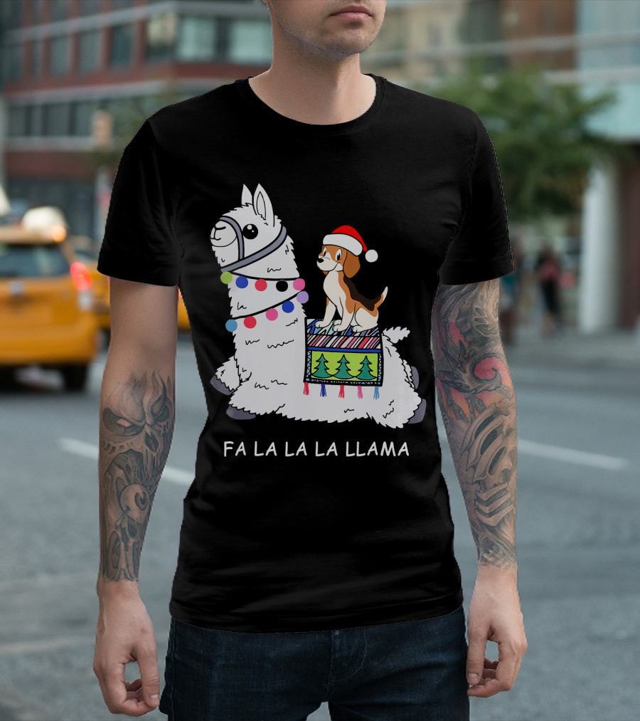 Fa La La La La Llama Santa Beagle On Festive Llama T-Shirt