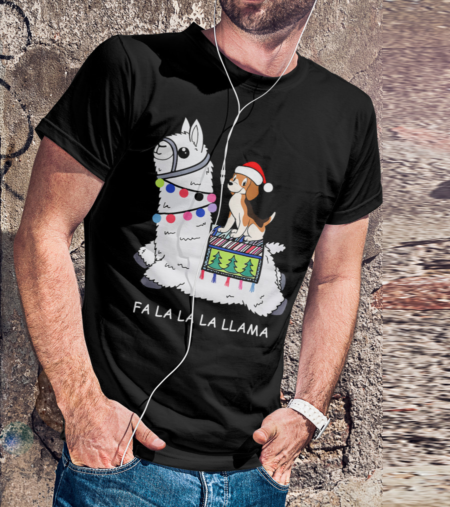 Fa La La La La Llama Santa Beagle On Festive Llama T-Shirt
