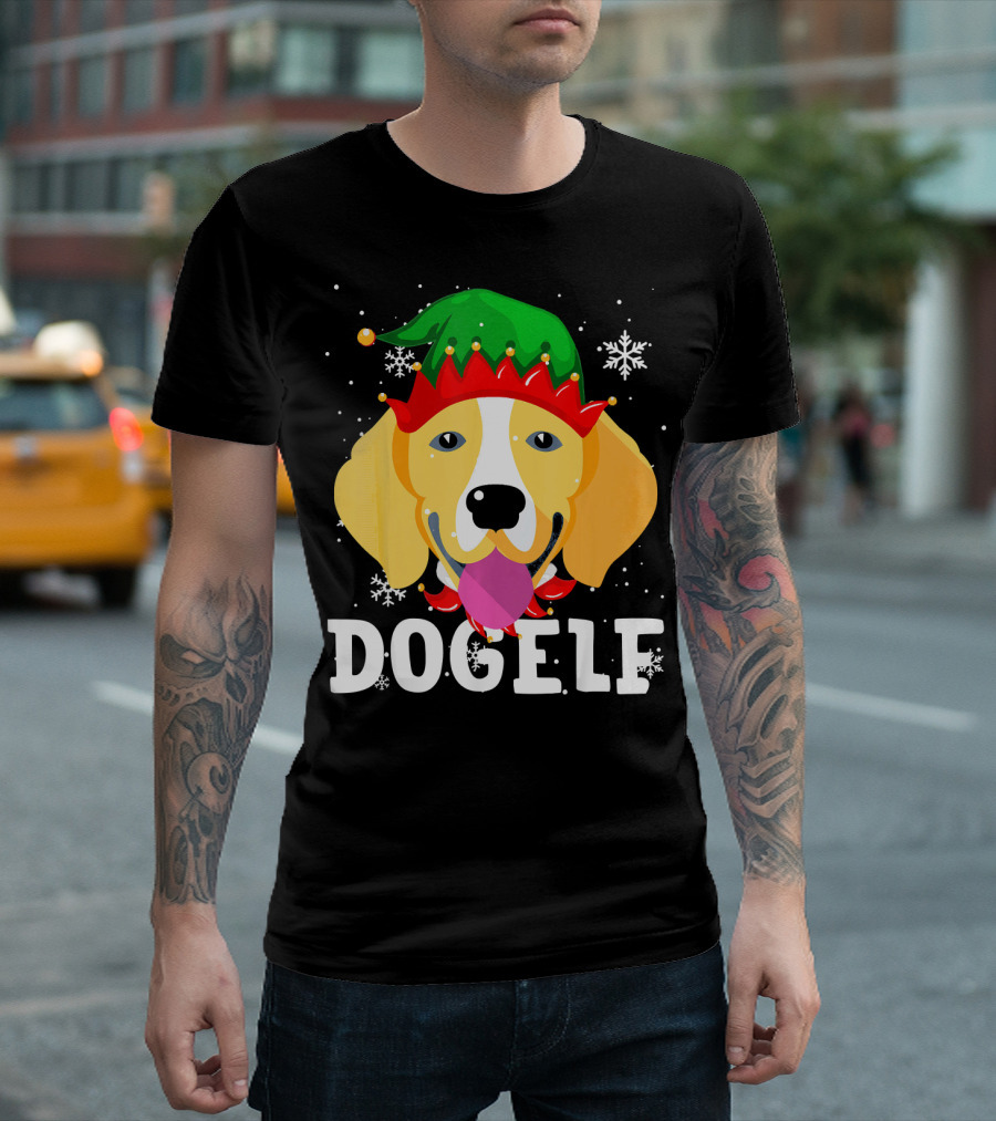 Dogelf Beagle Noel Ugly Funny Christmas Snowflakes T-Shirt