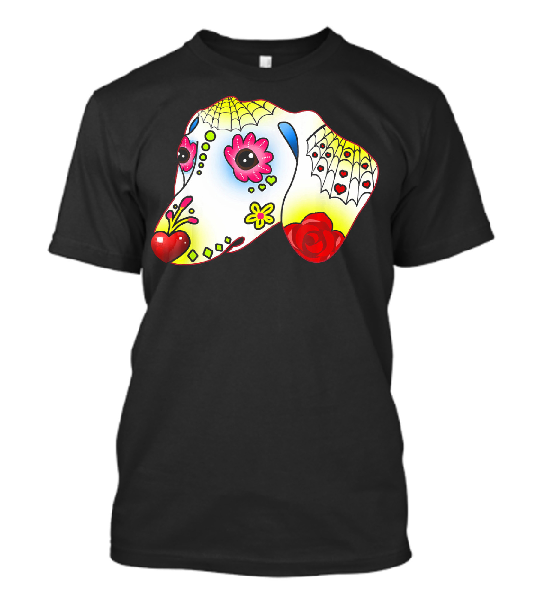 Dachshund Sugar Skull Dog Day Of The Dead Colorful Floral T-Shirt