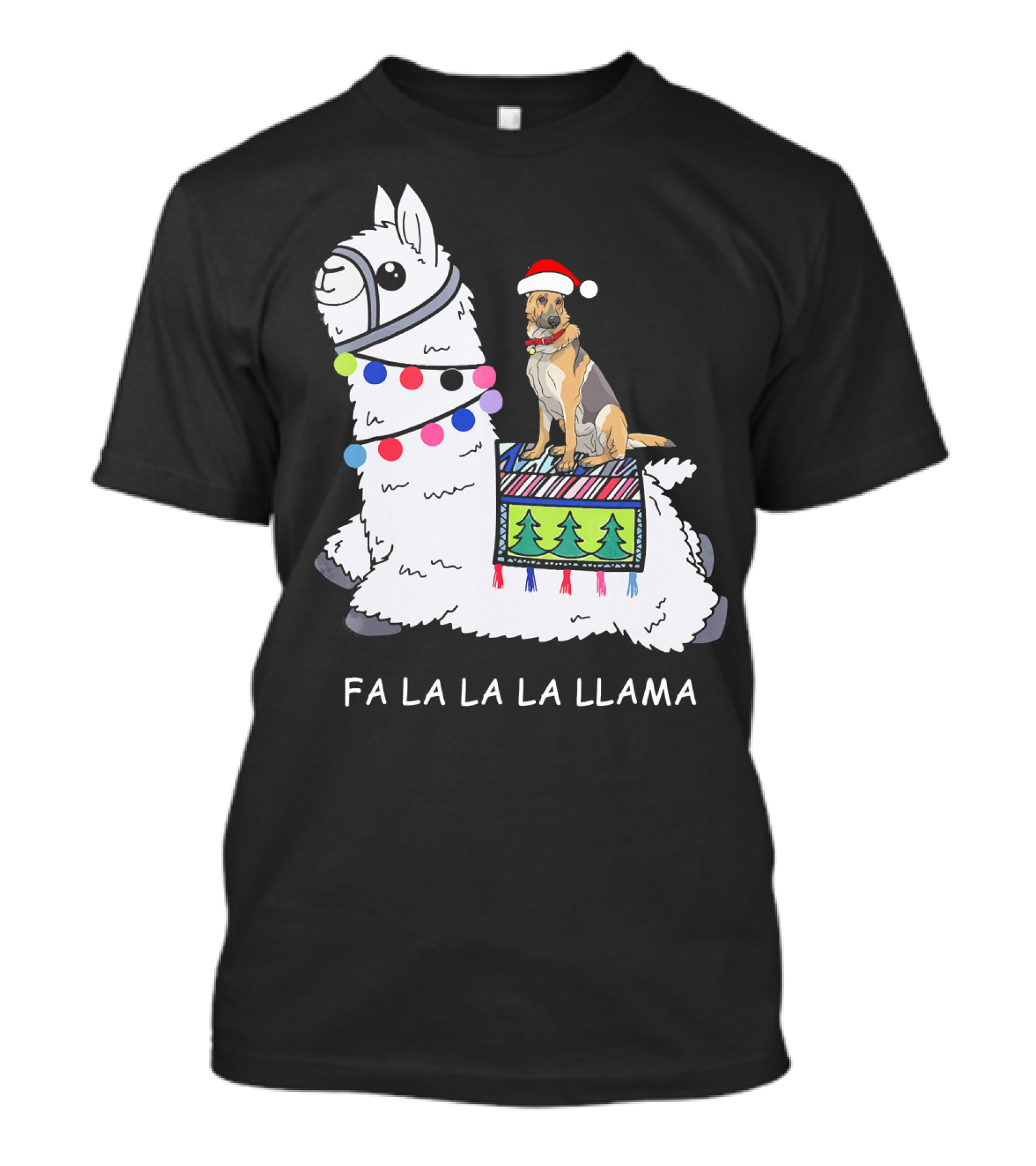 Fa La La La Llama German Shepherd Riding Llama Christmas T-Shirt