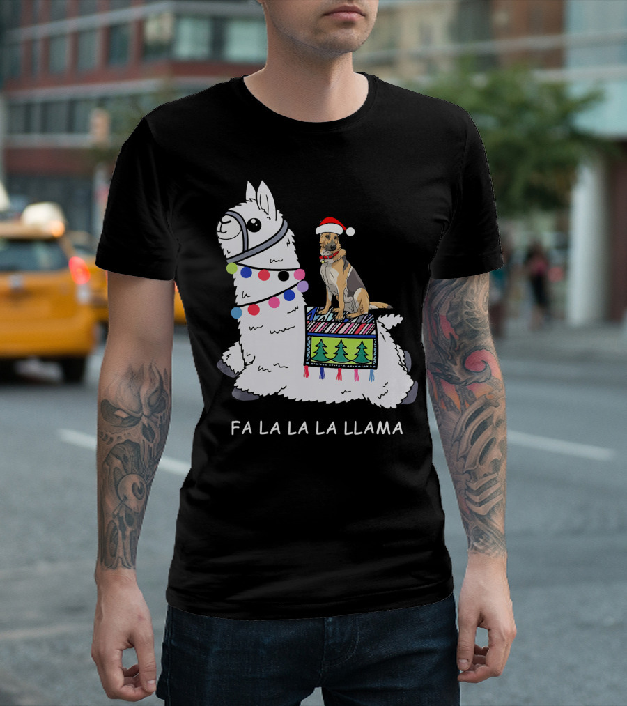 Fa La La La Llama German Shepherd Riding Llama Christmas T-Shirt