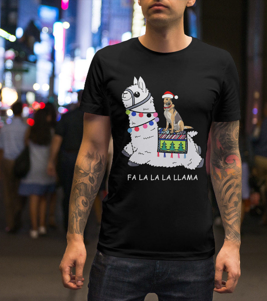 Fa La La La Llama German Shepherd Riding Llama Christmas T-Shirt