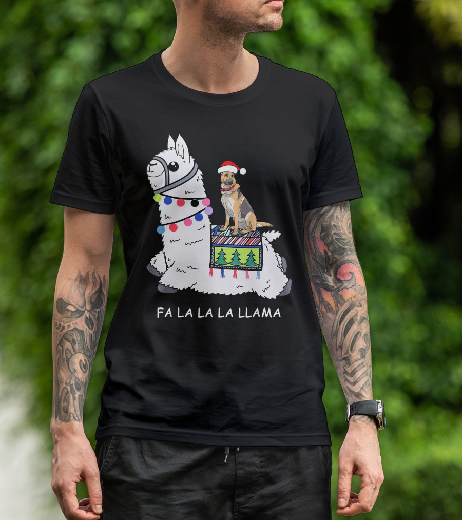 Fa La La La Llama German Shepherd Riding Llama Christmas T-Shirt