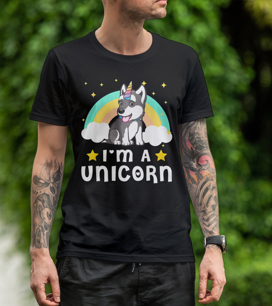 I'm A Unicorn Siberian Husky With Rainbow And Stars T-Shirt