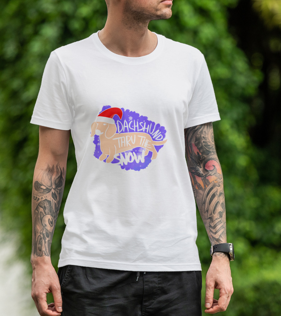 Dachshund Thru The Snow Christmas Weihnachtlicher Hund Mit Mütze T-Shirt