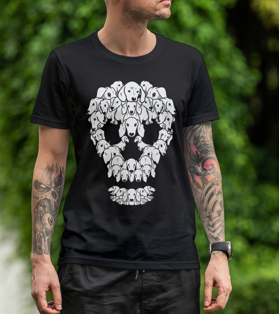 Dachshund Sugar Skull Dia De Los Muertos Dog Face T-Shirt