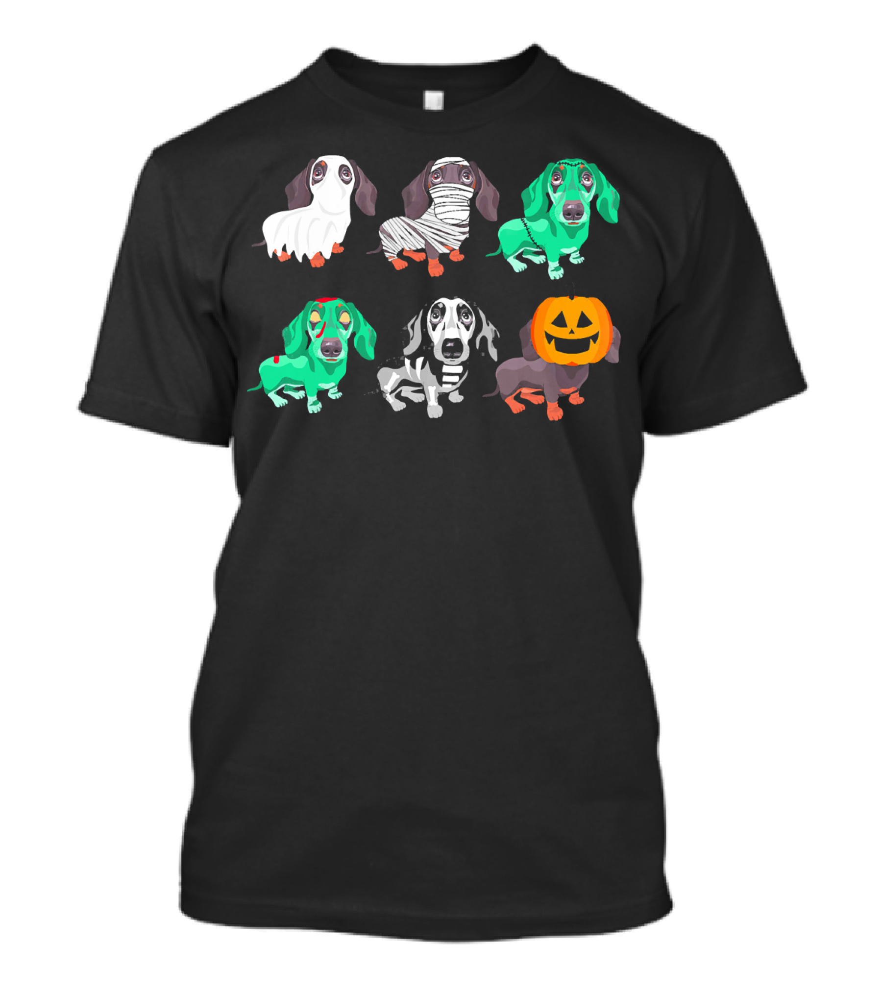 Dachshund Halloween Costumes Ghost Mummy Frankenstein Skeleton Pumpkin T-Shirt