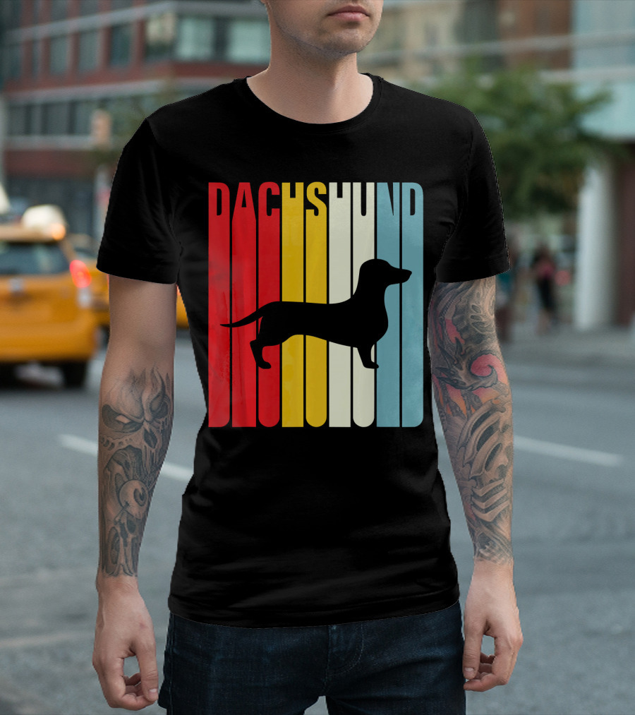 Dachshund Vintage Style Colorful Silhouette Cool Dog Retro T-Shirt