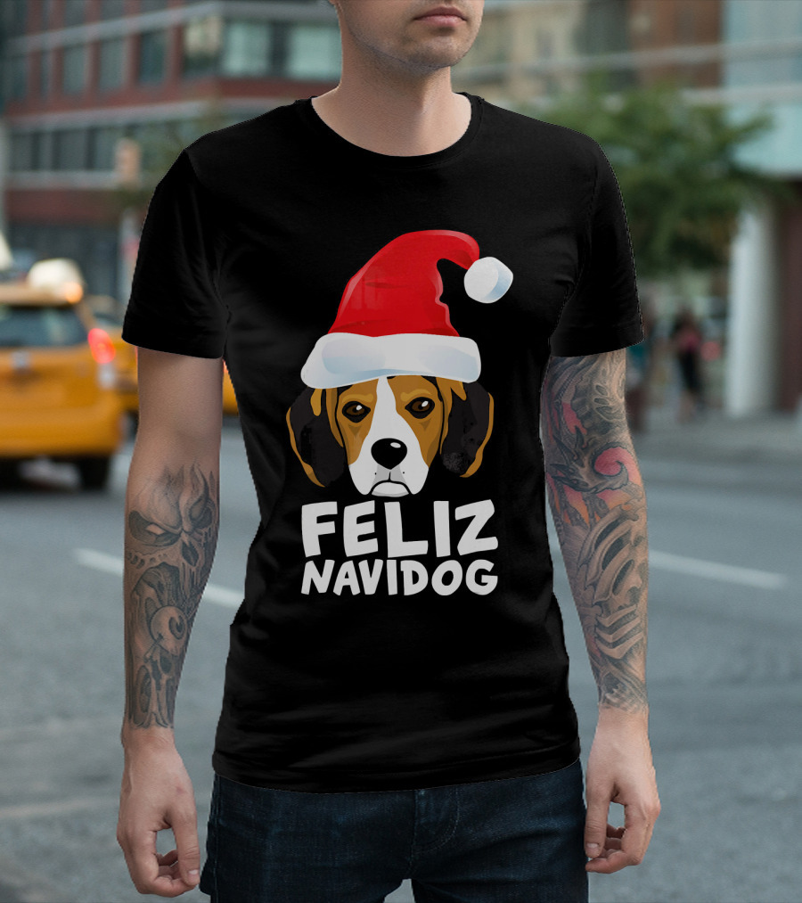 Feliz Navidog Funny Cute Beagle Santa Hat T-Shirt