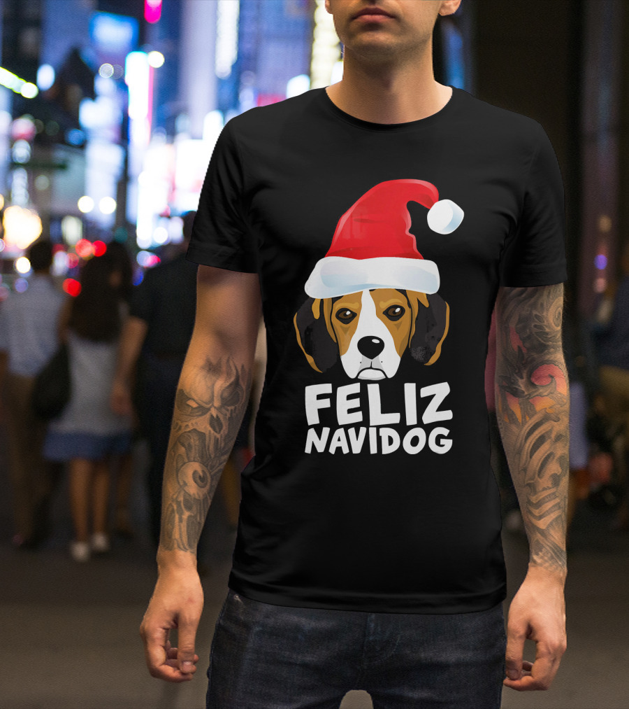 Feliz Navidog Funny Cute Beagle Santa Hat T-Shirt