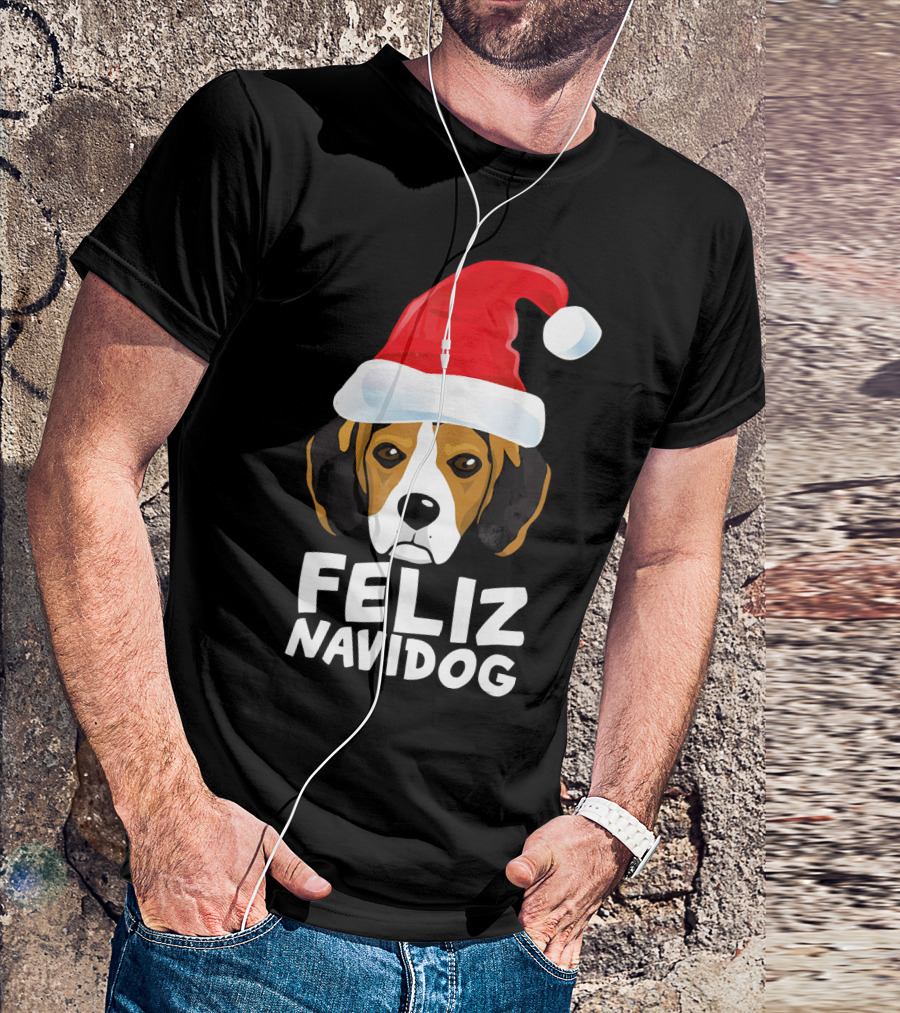 Feliz Navidog Funny Cute Beagle Santa Hat T-Shirt