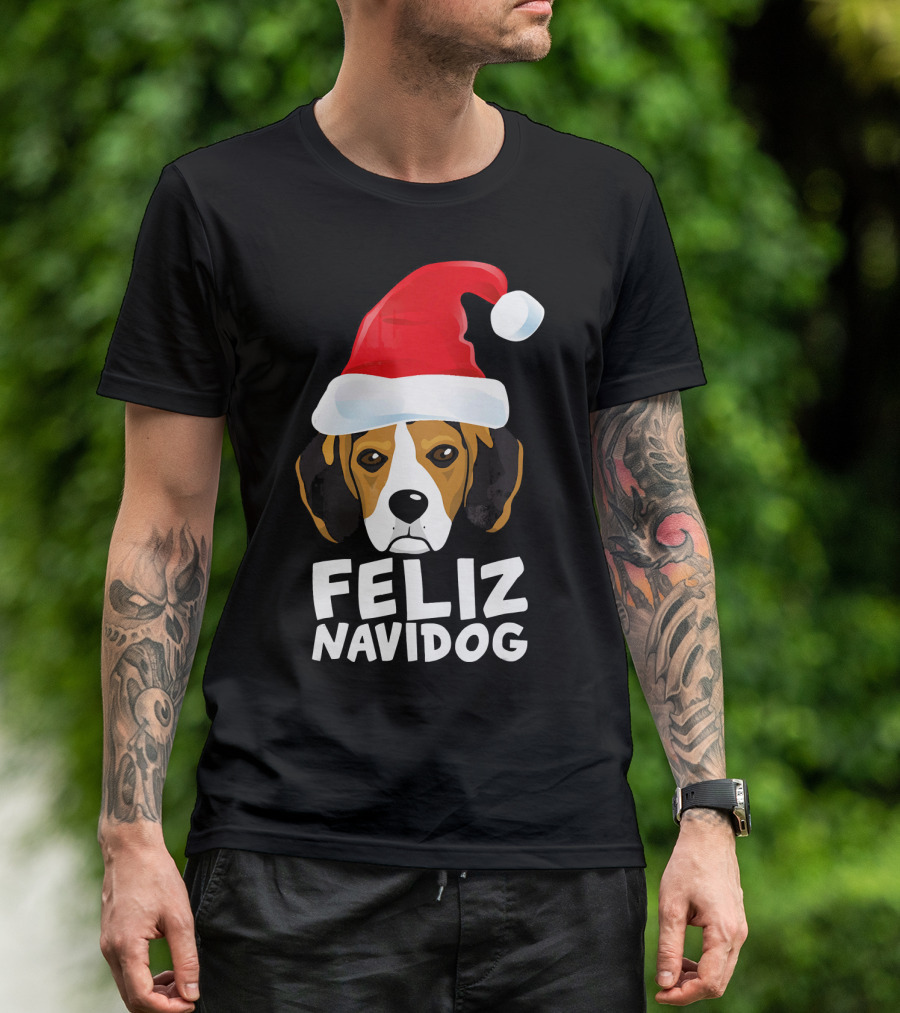 Feliz Navidog Funny Cute Beagle Santa Hat T-Shirt
