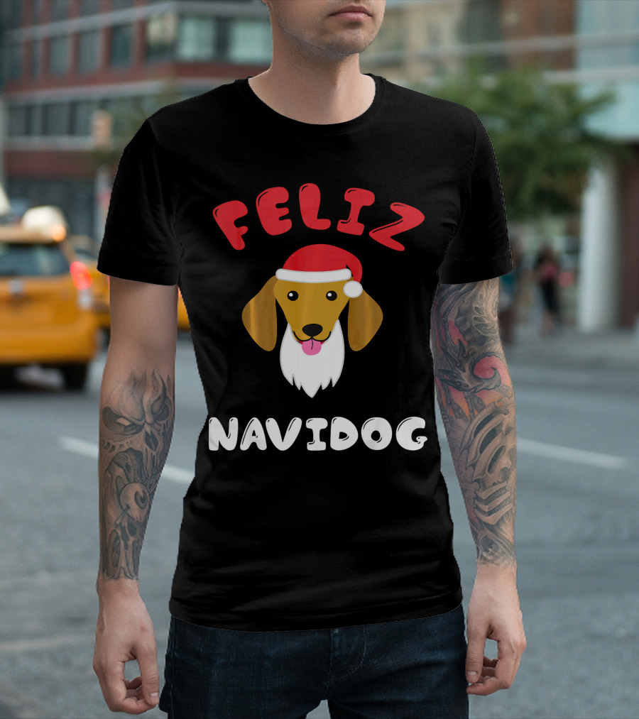 FELIZ NAVIDOG Dachshund Festive Santa Hat T-Shirt
